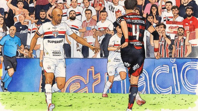 Lucas em ação contra o Flamengo (Foto: Rubens Chiri/Saopaulofc.net)