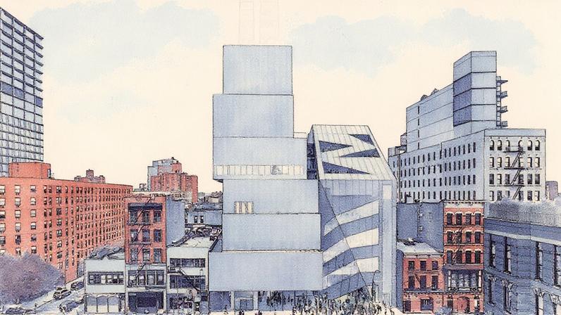 Imagem renderizada do projeto do inédito restaurante do New Museum • Cortesia de OMA