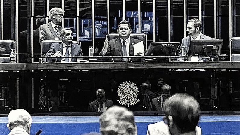 O plenário do Senado Federal, com o seu presidente, Davi Alcolumbre (União-AP), ao centro. Foto: Jefferson Rudy/Agência Senado