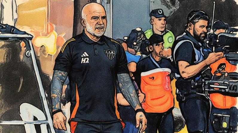 Treinador na partida contra o Lanús (Foto: Juan Mabromata)