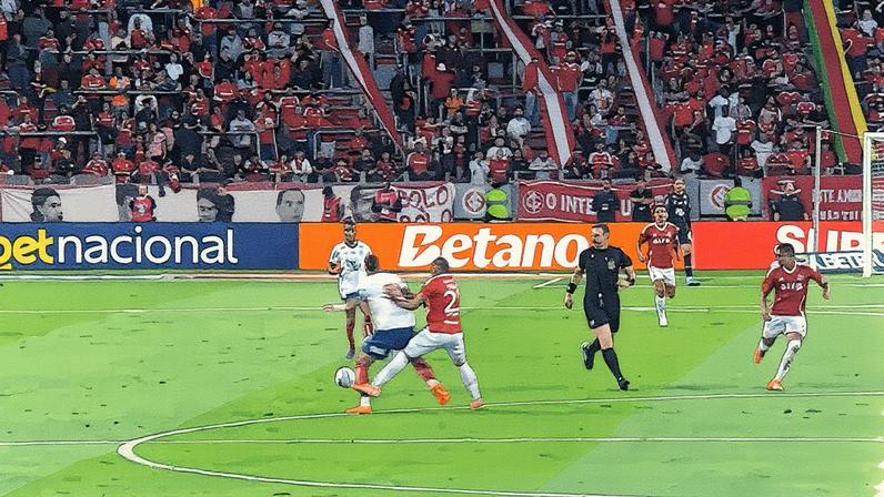 Momento da falta de Mercado em Willian José; árbitro está bem posicionado (Foto: reprodução)