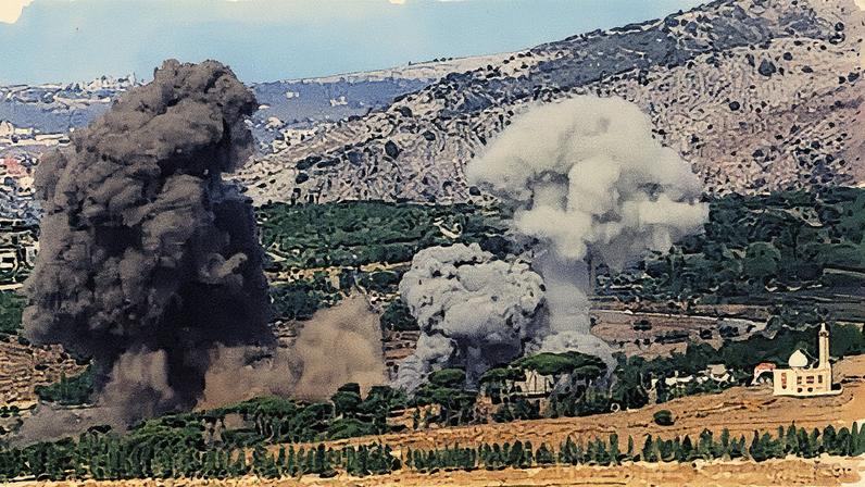 Bombardeos israelíes sobre la localidad de Al-Mahmoudiya, en el distrito de Jezzine, al sur del Líbano, el 30 de octubre. STR (EFE)