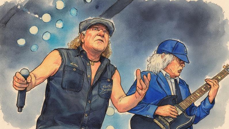 Brian Johnson and Angus Young of AC/DC perform on Aug. 21, 2025 in Edinburgh, Scotland.