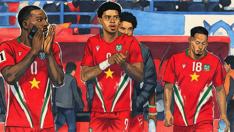 1 de 2 A seleção do Suriname vai disputar a repescagem mundial em busca da vaga inédita para a Copa — Foto: JOHAN ORDONEZ / AFP