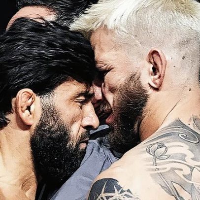 Tsarukyan dá cabeçada em encarada antes do UFC Qatar enquanto Topuria observa