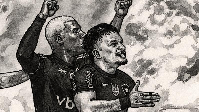 Artur e Cuiabano comemoram gol do Botafogo contra o Grêmio (Foto: Vitor Silva / Botafogo)