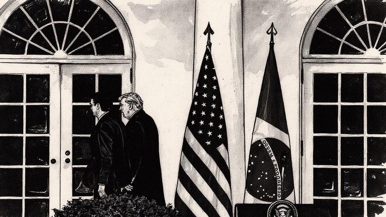 O presidente dos Estados Unidos, Donald J. Trump (à direita), e o presidente do Brasil, Jair Bolsonaro (à esquerda), se afastam ao final da coletiva de imprensa conjunta no Jardim das Rosas da Casa Branca, em Washington, DC, EUA, no dia 19 de março de 2019. (Foto: EPA/EFE/MICHAEL REYNOLDS)