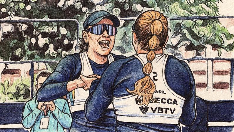 Carol Solberg e Rebecca no Mundial de Vôlei de Praia (Foto: Volleyball World)