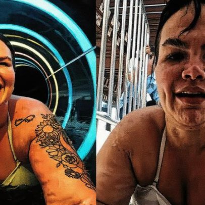 Após perder 75 kg, Thais Carla celebra conquista ao descer em tobogã