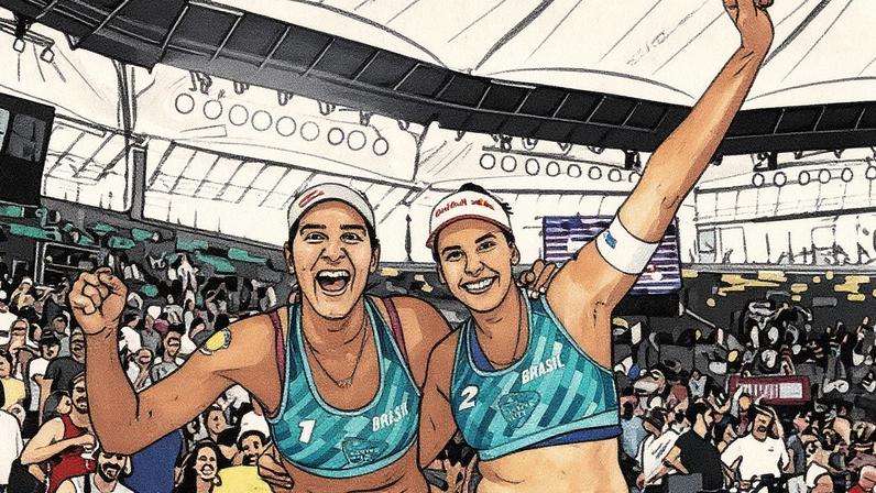 Duda e Ana Patrícia em ação na etapa de Newport Beach do Elite 16 (Foto: Volleyball World)