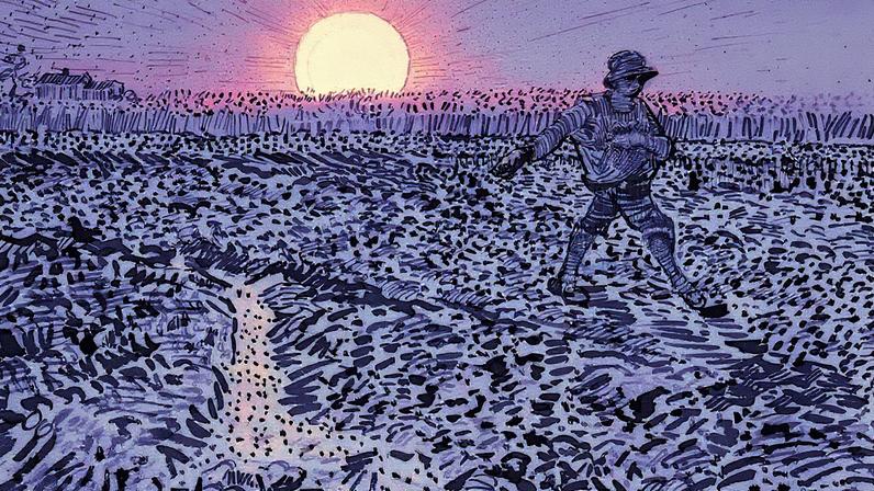 Van Gogh’s Sower in a Wheatfield with setting Sun (Le Semeur dans un champ de blé au soleil couchant) (July 1888) Sotheby’s