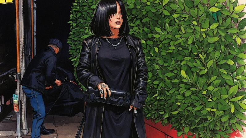 Rihanna chose a black leather duster coat to twin with A$AP for a date night in Santa Monica on Sunday. ShotbyNYP / BACKGRID