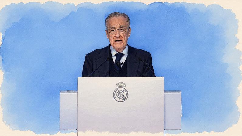 Florentino Pérez, presidente do Real Madrid, em discurso na Assembleia dos Sócios — Foto: Getty Images