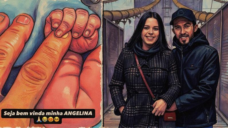 Grelo anuncia nascimento de Angelina, sua primeira filha com a esposa, Bruna Freitas — Foto: Reprodução/Instagram