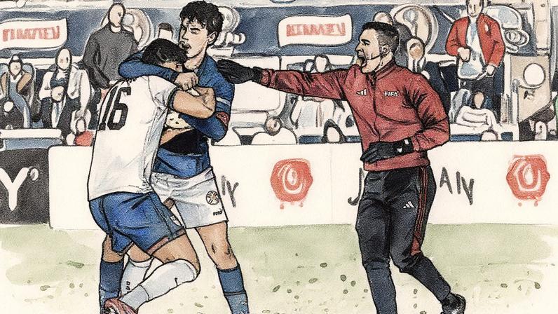 Gustavo Gómez, do Palmeiras, se envolve em confusão — Foto: Drew Hallowell/Getty Images