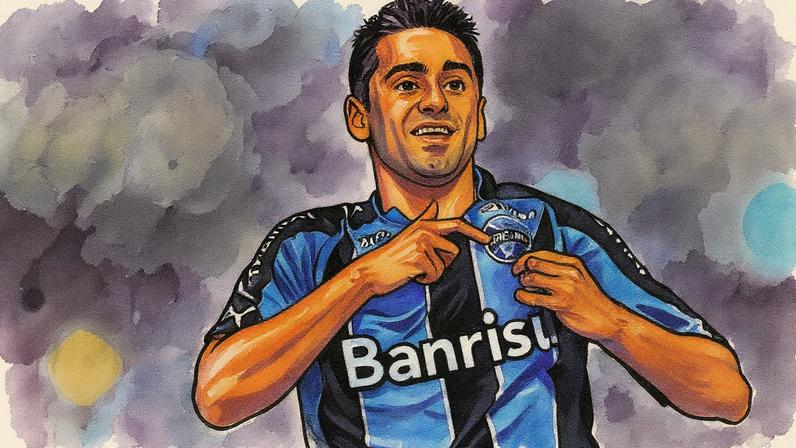 Jonas comemora o terceiro gol do Grêmio na goleada por 4 a 1 sobre o Cruzeiro, no Olímpico, pelo Brasileirão 2009. (Reprodução)