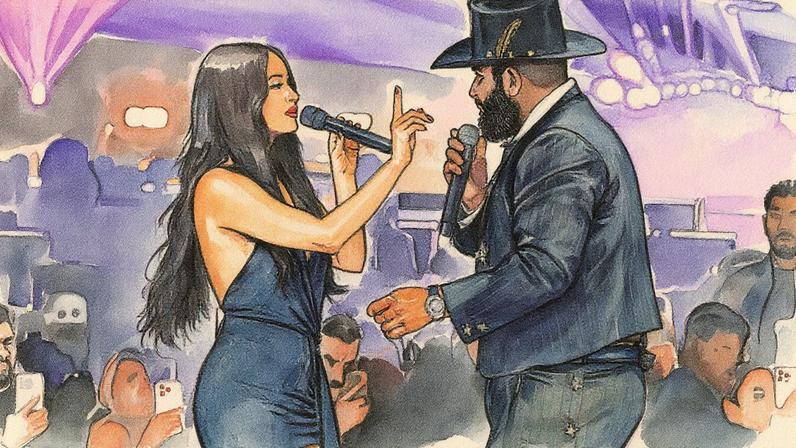 Kacey Musgraves and Carin Leon perform during the 2025 Latin Grammy Awards at the MGM Grand Garden Arena on Nov. 13, 2025 in Las Vegas