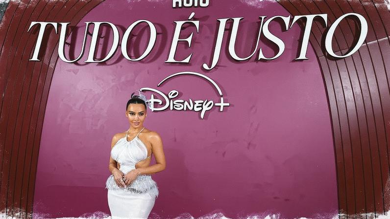 Kim Kardashian made an entrance at the “All’s Fair” premiere in Rio de Janeiro, Brazil, wearing a custom Connor Ives gown. Getty Images for Disney+
