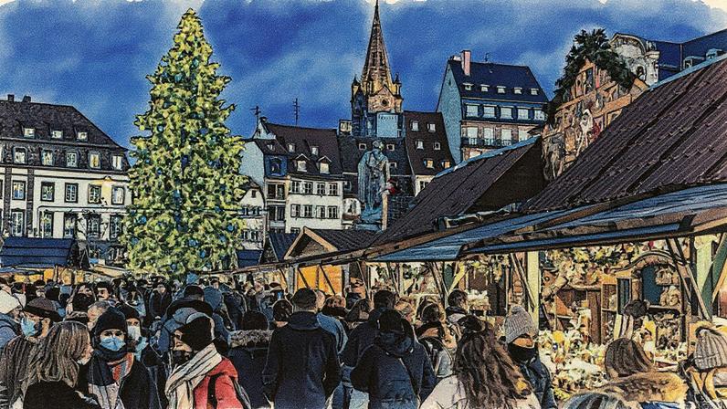 Decoração de Natal pelas ruas de Estrasburgo, com destaque para a catedral • © Paul Prim