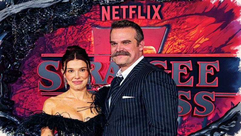 Millie Bobby Brown posed alongside David Harbour at the “Stranger Things” Season 5 premiere on Thursday. Getty Images