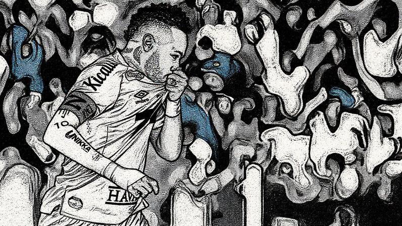 Neymar beija o escudo após fazer gol do Santos contra o Mirassol (Foto: Mauricio De Souza/AGIF / Gazeta Press)