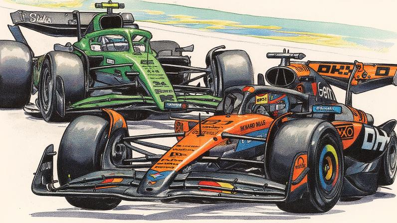 Gabriel Bortoleto e Oscar Piastri no treino livre do GP do Brasil na F1 2025 (Foto: Nelson ALMEIDA / AFP)