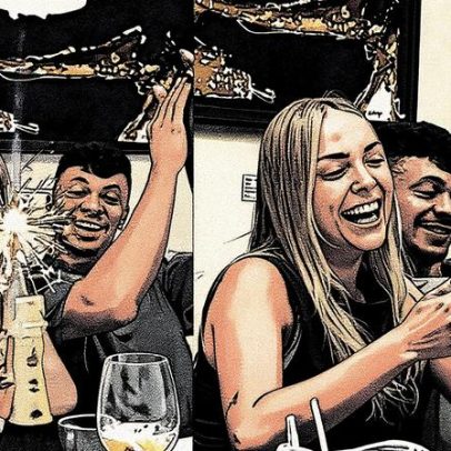 Beijo em festa leva Tata Estaniecki e Júlio Cocielo a almoçar juntos