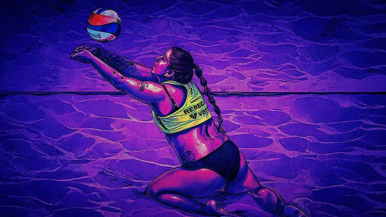 Rebecca em ação na estreia do Mundial de Vôlei de Praia (Foto: Volleyball World)