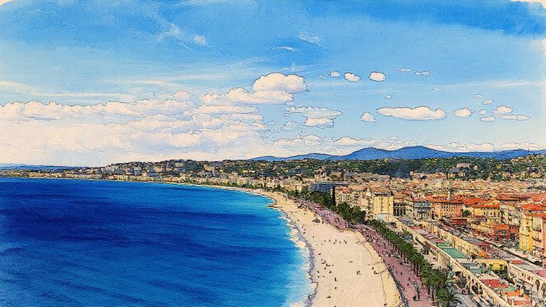 Vista do Promenade des Anglais e do centro antigo de Nice a partir do mirante mais alto do Parque da Colina do Castelo • Saulo Tafarelo