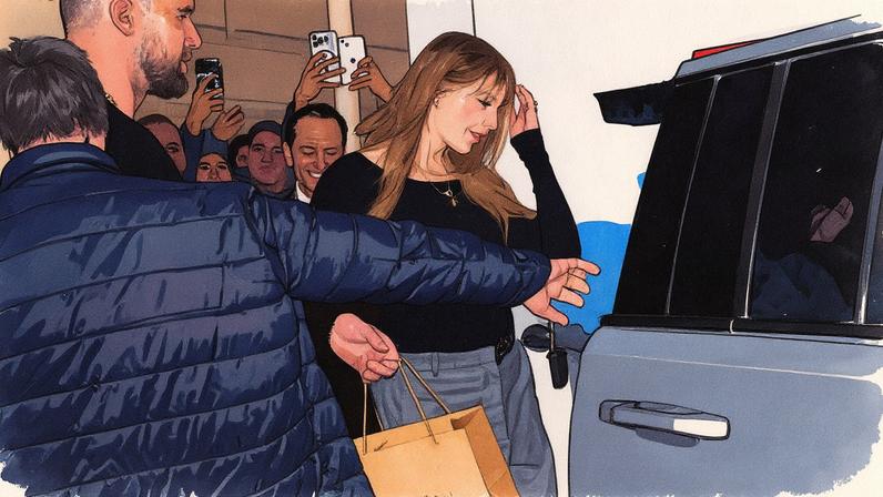 Taylor Swift opted for gray trousers and a black long-sleeved bodysuit for a date night in New York City. GC Images