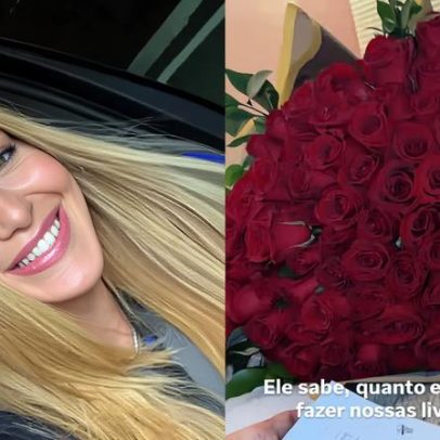 Virginia recebe buquê de Vini Jr. para comemorar retorno das lives