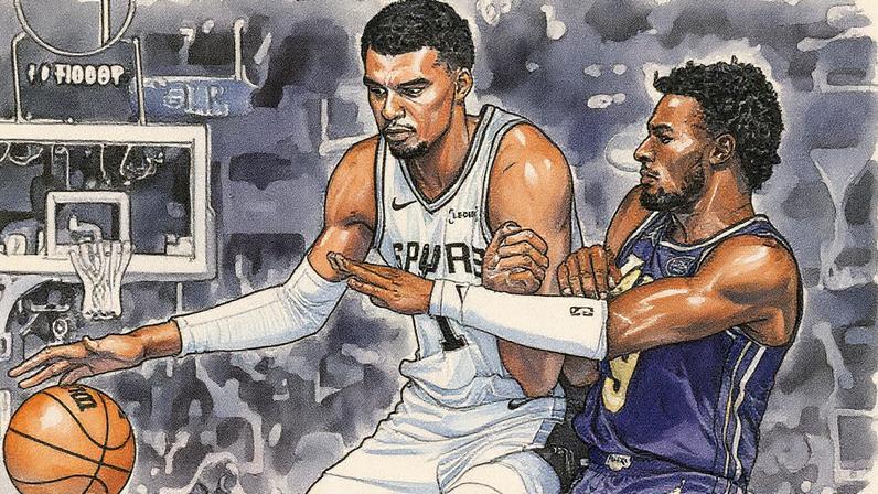 Victor Wembanyama e Broony James em jogo entre Los Angeles Lakers e San Antonio Spurs na NBA (Foto: Harry How/Getty Images/AFP)