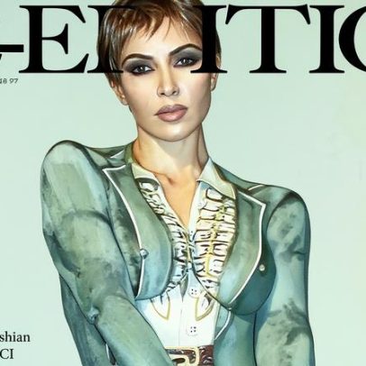 Kim Kardashian surge com pintura corporal trompe l’oeil na capa da revista Re-Edição