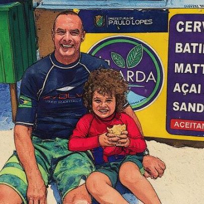 Paulo Zulu brinca com o filho caçula em dia de praia aos 62 anos